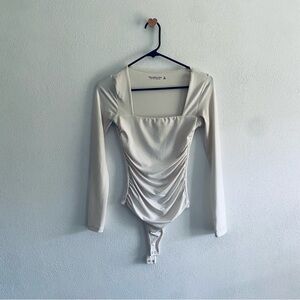 Abercrombie & Fitch White Long Sleeve Ruched Bodysuit